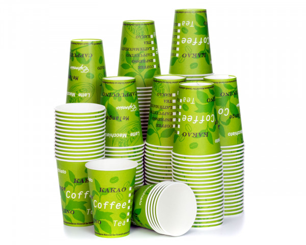 200x drinking cups, BIO green, coffee to go paper cups, coffee cups with 180 ml filling volume