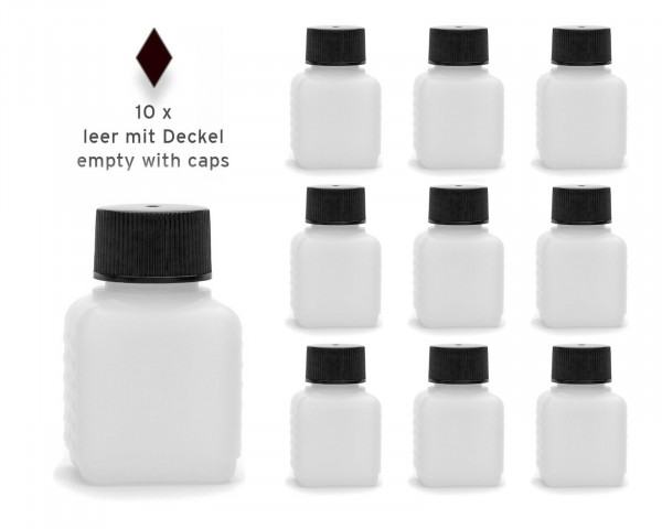 Plastic bottle 50ml, empty, for refill-sets 10 pcs. with caps