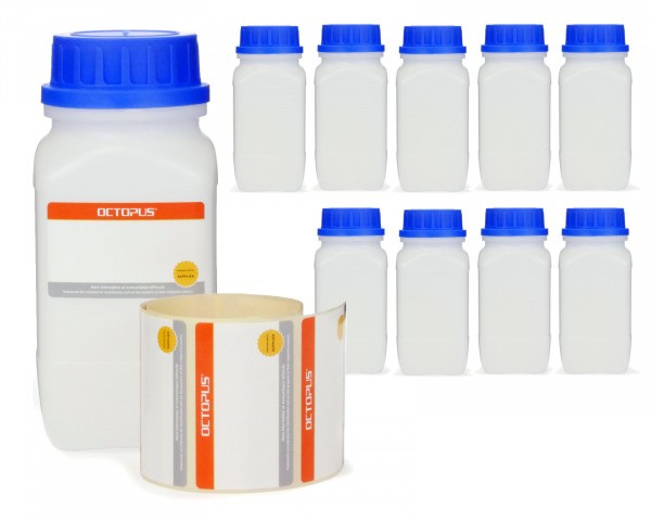10x 500 ml Wide neck bottle with screw cap, chemical bottle, laboratory bottle HDPE, natural colour