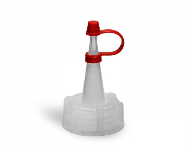 dropper cap made of soft LDPE with 25 mm tread and red retaining band