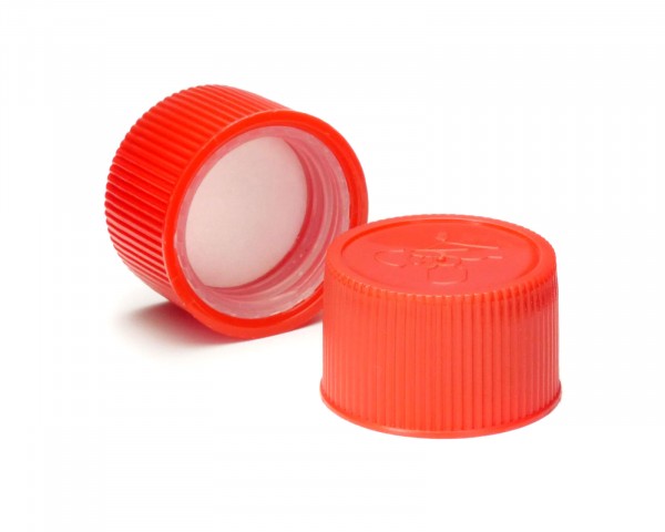 Child proof cap in red for bottles with 25 mm thread