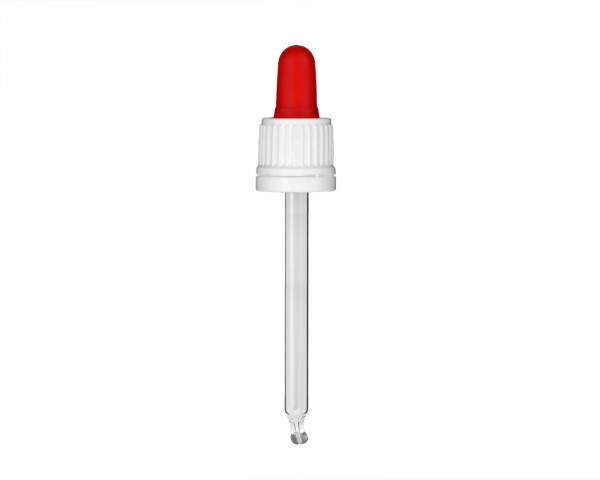 Glass pipettes white, rubber cap red, with tamper-evident ring for 50 ml brown glass bottle