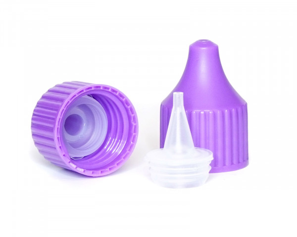 Drip cap LDPE, PP plastic purple, natural coloured tip, RD18