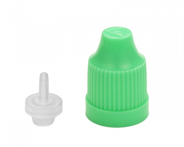 Childproof cap for LDPE bottle, green