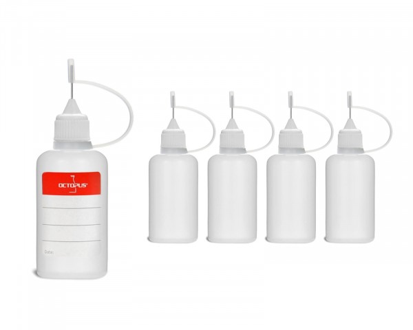 5 Plastikflaschen 30 ml aus LDPE, G14, Tropfverschluss mit Nadelkappe, weiß