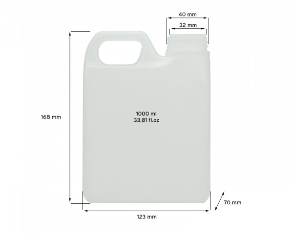1000 ml Kanister aus HDPE, Kanisterflasche, Wasserkanister G40 mit schwarzem Schraubverschluss