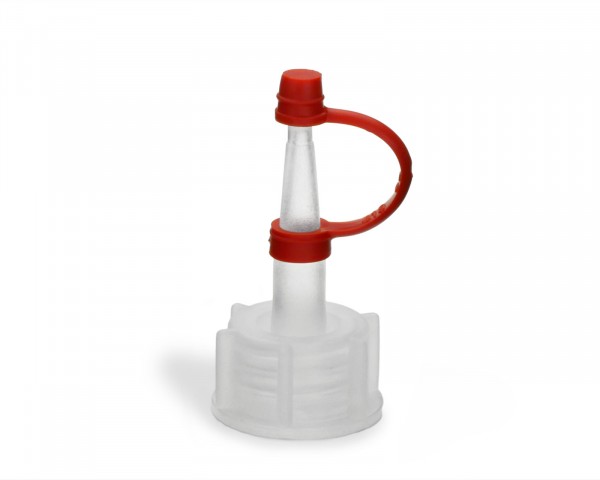 dropper cap made of soft LDPE with 18 mm tread and red retaining band