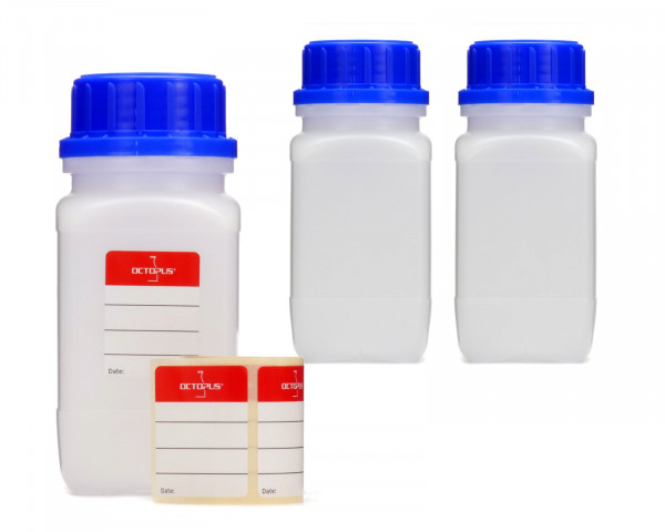 3x 350 ml Wide neck bottle with screw cap, chemical bottle, laboratory bottle HDPE, natural colour