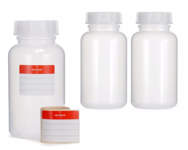 3x 500 ml Wide neck bottle with screw cap, chemical bottle, laboratory bottle LDPE, natural colour