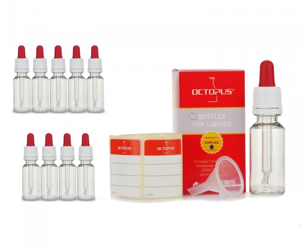 10 x 20 ml PET bottles with glass pipette