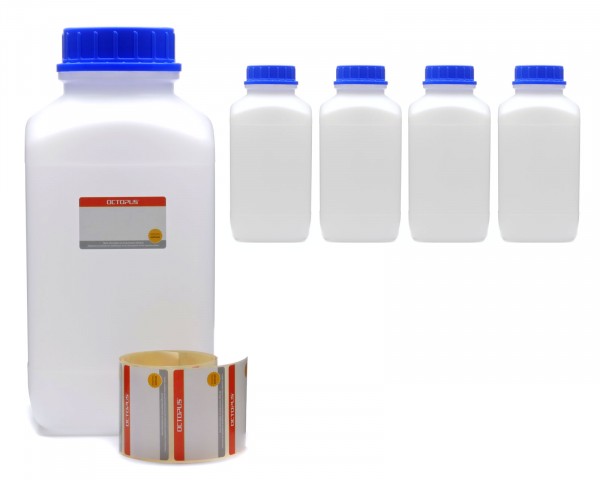 5x 4000 ml Wide neck bottle with screw cap, chemical bottle, laboratory bottle HDPE, natural colour