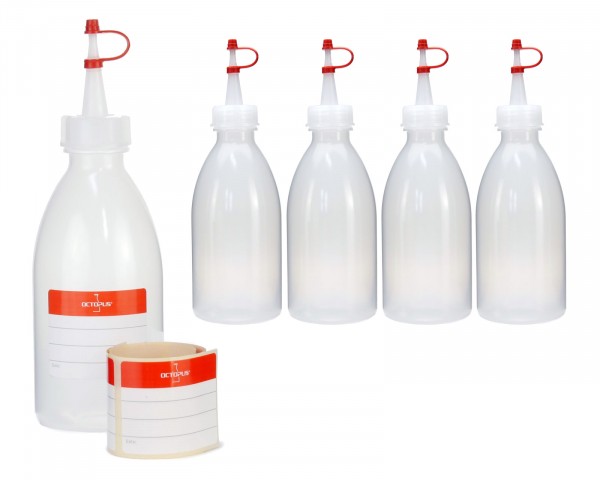 5 x 250 ml Quetschflaschen, Kunststoffflaschen aus LDPE mit Tropfverschluss, Garnierflaschen