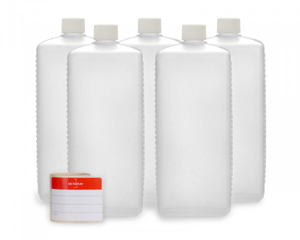 Plastikflaschen 1.000 ml, leer, für Nachfüllsets, 5 Stück mit Deckeln