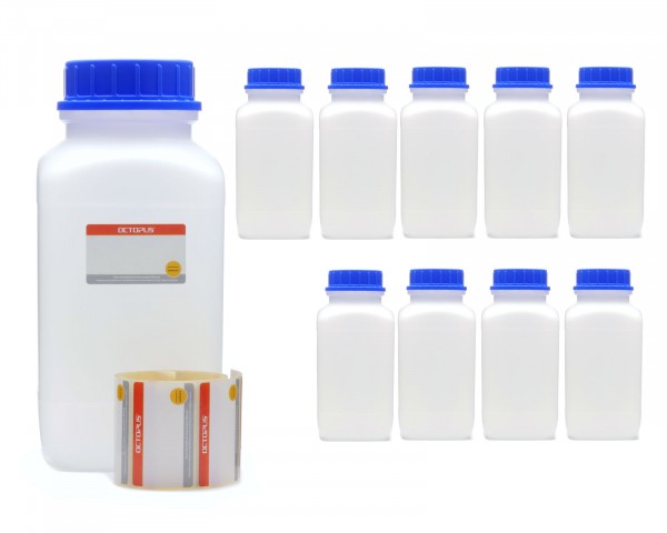 10x 2500 ml Wide neck bottle with screw cap, chemical bottle, laboratory bottle HDPE, natural colour