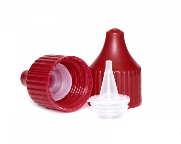 Drip cap LDPE, PP plastic bordeaux-red, natural coloured tip, RD18