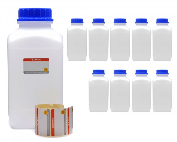 10x 4000 ml Wide neck bottle with screw cap, chemical bottle, laboratory bottle HDPE, natural colour