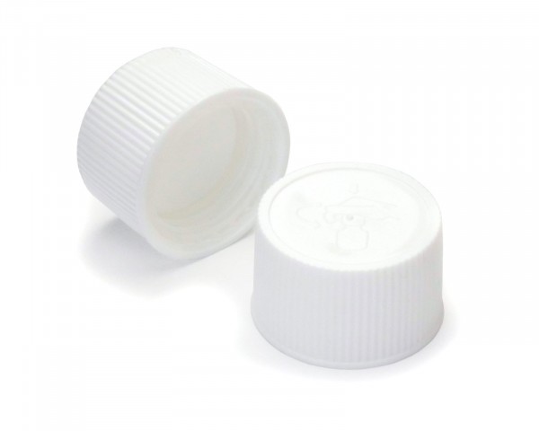 Child proof cap in white for bottles with 25 mm thread