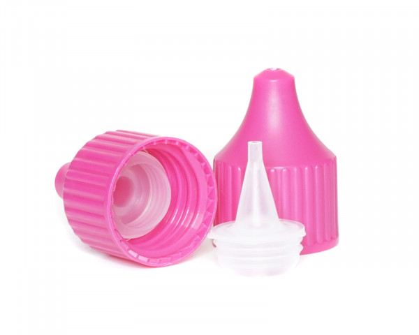 Drip cap LDPE, PP plastic magenta, natural coloured tip, RD18