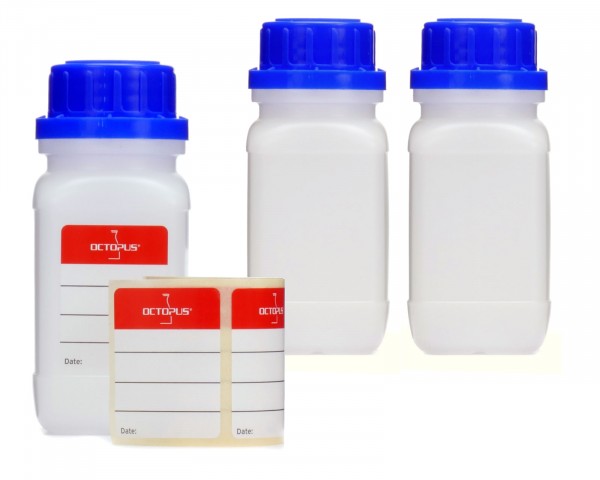 3x 100 ml Wide neck bottle with screw cap, chemical bottle, laboratory bottle HDPE, natural colour