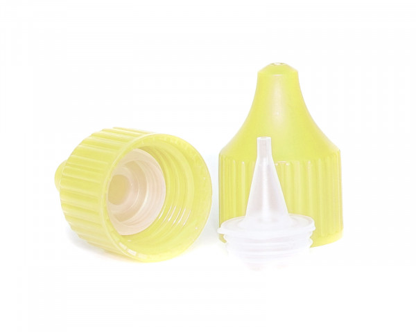 Drip cap LDPE, PP plastic zitronengelb, natural coloured tip, RD18