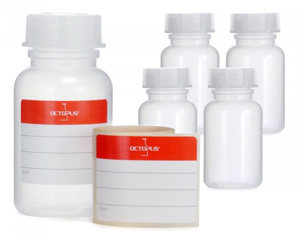 5x 100 ml Wide neck bottle with screw cap, chemical bottle, laboratory bottle LDPE, natural colour