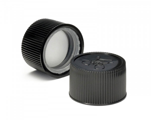 Child proof cap in black for bottles with 25 mm thread