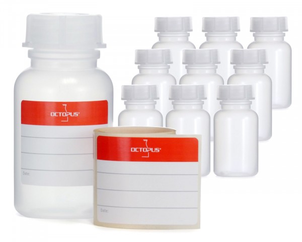 10x 100 ml Wide neck bottle with screw cap, chemical bottle, laboratory bottle LDPE, natural colour