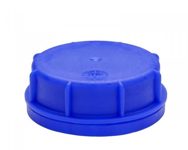 Canister cap for DIN 51 thread, blue with PE foam sealing ring and tamper-evident ring