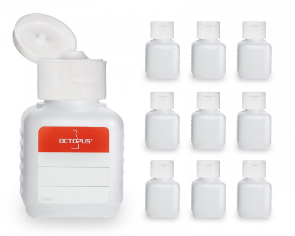 10 x 50 ml Plastikflaschen aus HDPE mit weißen Klappverschlüssen