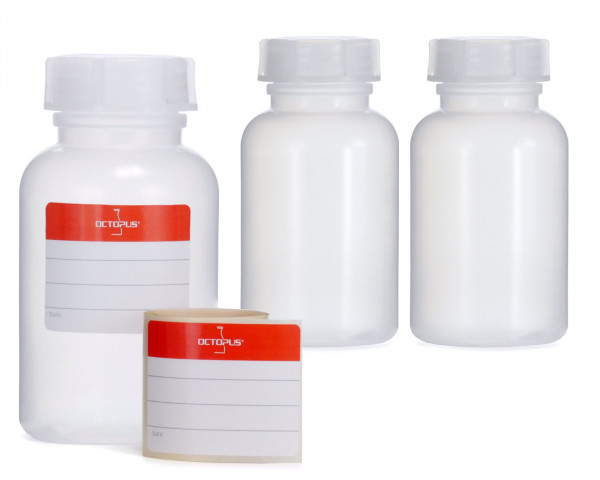 3x 250 ml Wide neck bottle with screw cap, chemical bottle, laboratory bottle LDPE, natural colour