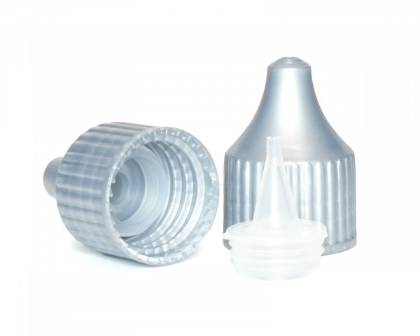 Drip cap LDPE, PP plastic silber, natural coloured tip, RD18