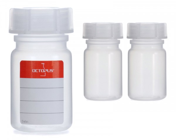 3x 50 ml Wide neck bottle with screw cap, chemical bottle, laboratory bottle LDPE, natural colour