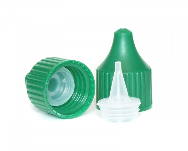 Drip cap LDPE, PP plastic dark green, natural coloured tip, RD18