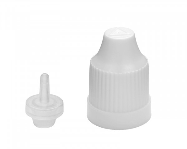 Tropfverschluss mit Kindersicherung in weiß mit 14 mm Gewinde