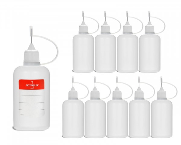 10 Plastikflaschen 50 ml aus LDPE, G14, Tropfverschluss mit Nadelkappe, weiß