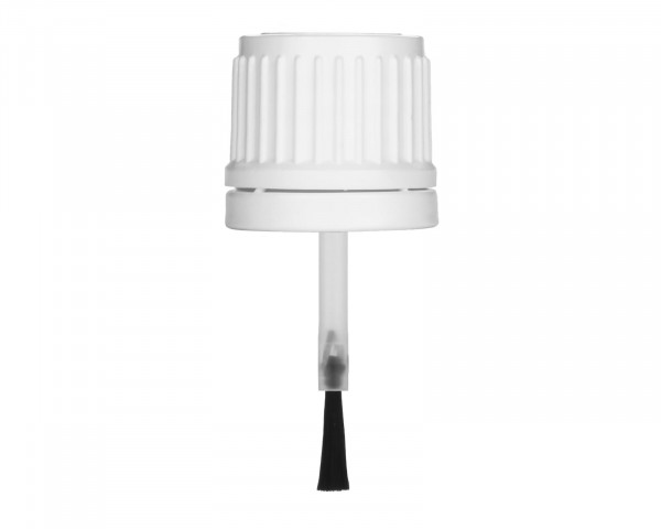 Pinselverschluss aus PE, weiß, G18, Originalitätssicherung, 44 mm Länge für 5 ml Braunglasflaschen