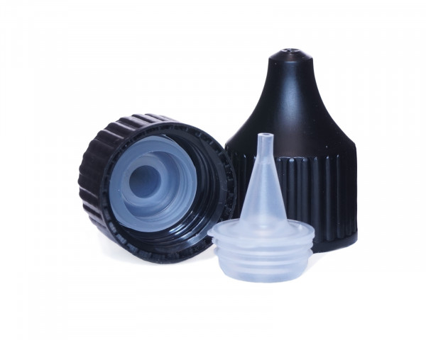 Drip cap LDPE, PP plastic black, natural coloured tip, RD18