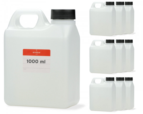 1000 ml Kanister aus HDPE, Kanisterflasche, Wasserkanister G40 mit schwarzem Schraubverschluss