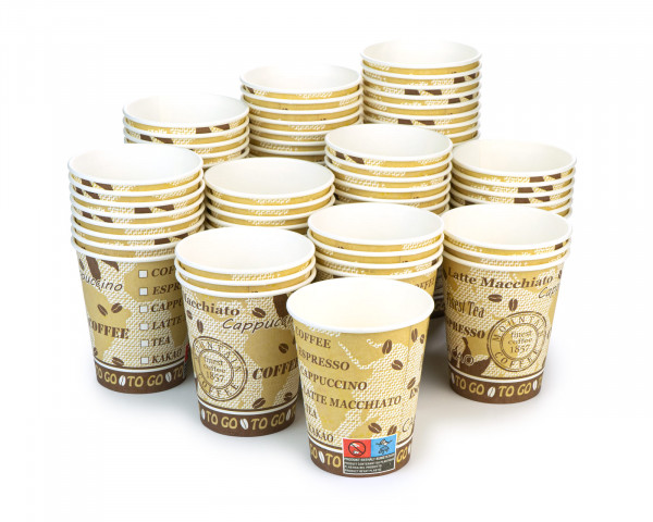 75x Trinkbecher, Coffee to go Pappbecher, Kaffeebecher mit 200 ml Füllvolumen