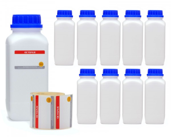 10x 1000 ml Wide neck bottle with screw cap, chemical bottle, laboratory bottle HDPE, natural colour