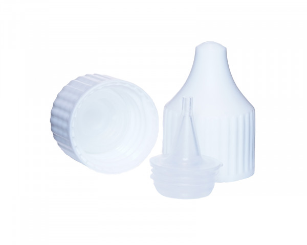 Drip cap LDPE, PP plastic white, natural coloured tip, RD18