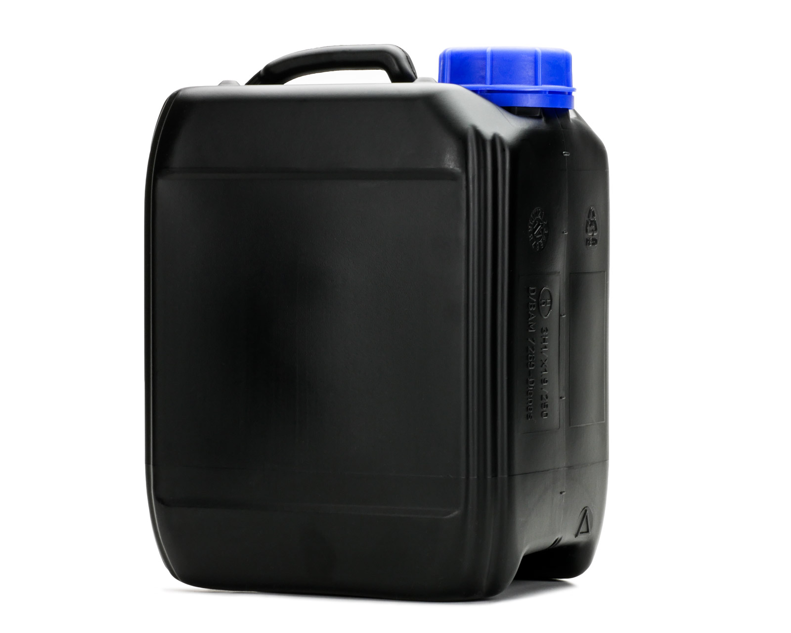 5L canister made of HDPE, black, with blue screw cap, thread 51mm