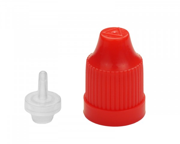 Childproof cap for LDPE bottle, red