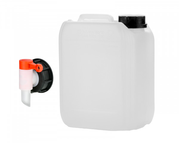 5L canister empty with tap 51mm thread, water container, HDPE, UN approval, food safe