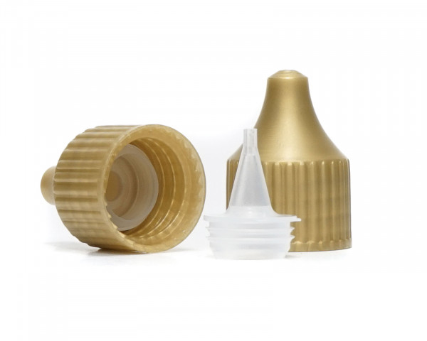 Drip cap LDPE, PP plastic gold, natural coloured tip, RD18