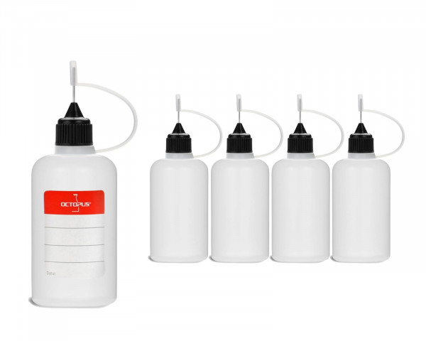 5 Plastikflaschen 50 ml aus LDPE, G14, Tropfverschluss mit Nadelkappe, schwarz