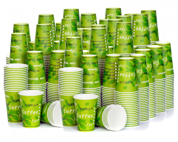 1000x drinking cups, BIO green, coffee to go paper cups, coffee cups with 180 ml filling volume