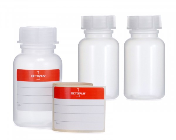 3x 100 ml Wide neck bottle with screw cap, chemical bottle, laboratory bottle LDPE, natural colour