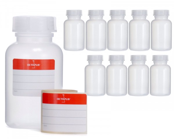 10x 250 ml Wide neck bottle with screw cap, chemical bottle, laboratory bottle LDPE, natural colour