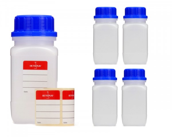 5x 350 ml Wide neck bottle with screw cap, chemical bottle, laboratory bottle HDPE, natural colour